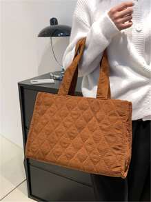 衍縫單肩托特包 - 棕色 - 查看 1