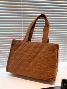 衍縫單肩托特包 - 棕色 - 查看 2