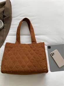 衍縫單肩托特包 - 棕色 - 查看 5