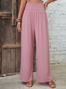 SHEIN LUNE 素色闊腿褲 - 粉色 - 查看 6