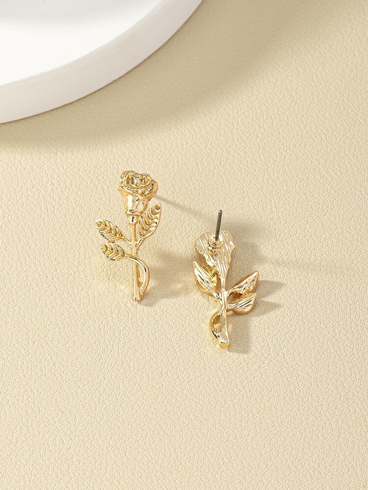 Flower Design Stud Earrings - Yellow Gold - View 3