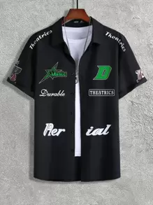 Manfinity Hypemode Camisa holgada para hombre con gráficos de estrellas y letras sin camiseta interior