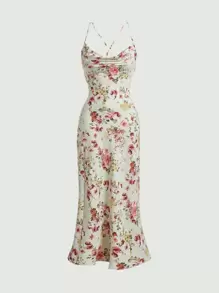 SHEIN MOD Đầm Hội Chữ thập Vắt Hoa Tất cả trên in Boho - Màu xanh Bạc hà - Xem 1