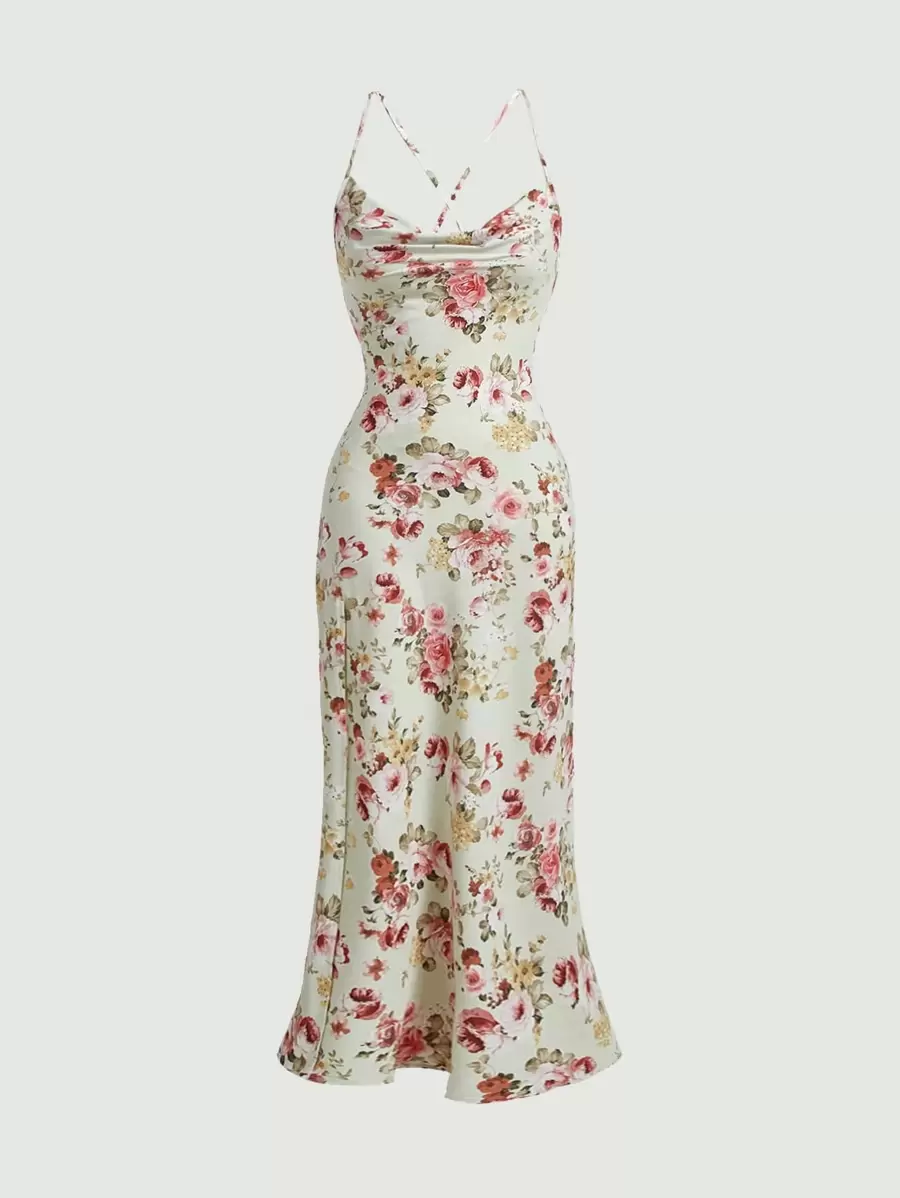 SHEIN MOD Đầm Hội Chữ thập Vắt Hoa Tất cả trên in Boho - Màu xanh Bạc hà - Xem 1