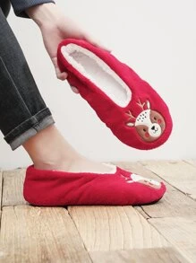 男士卡通動物圖案刺繡細節臥室拖鞋 - 紅色 - 查看 6