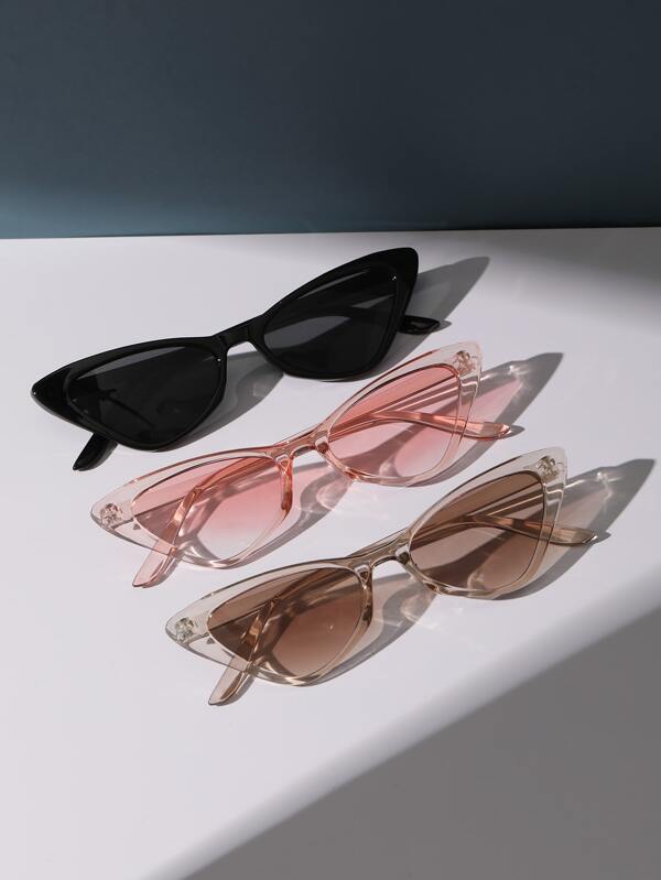 3pcs Retro Cat Eye Small Frame Fashion Eyeglasses For Men & Women, Classic Plastic Eyewear For Outdoor, Travel, Beach, Casual Wear