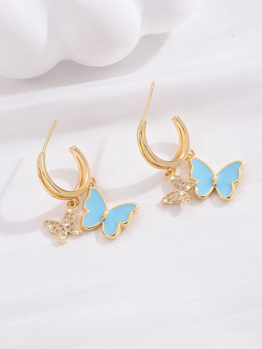 Rhinestone Decor Butterfly Drop Earrings - Multicolor - View 1