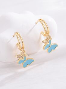 Rhinestone Decor Butterfly Drop Earrings - Multicolor - View 2