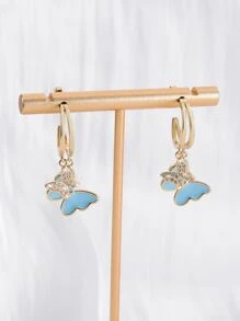 Rhinestone Decor Butterfly Drop Earrings - Multicolor - View 3