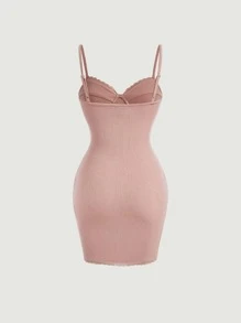 SHEIN MOD Đầm Nơ Bướm Gân đan màu trơn Giải trí - Bụi hồng - Xem 2
