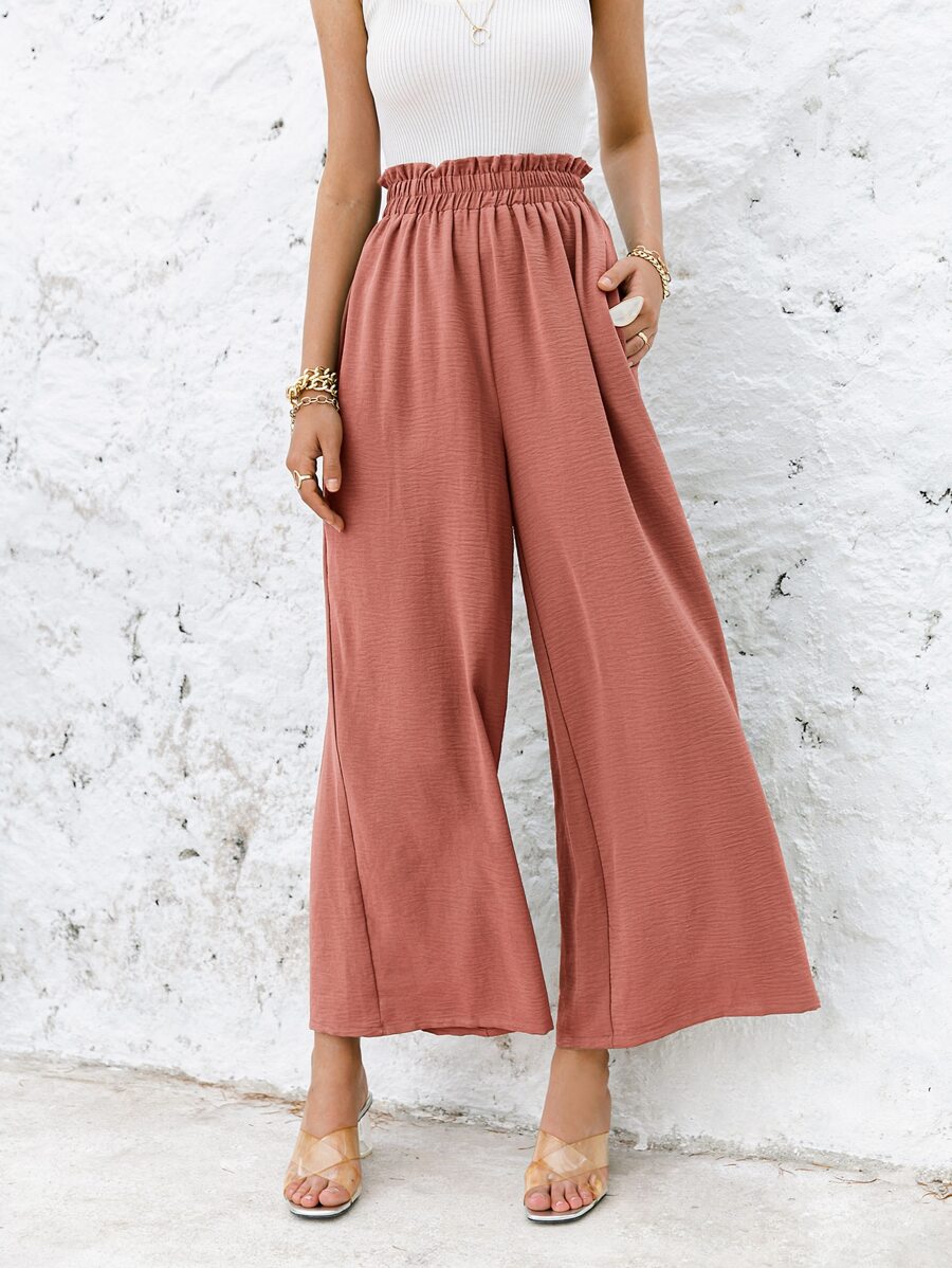 Simplee 紙袋腰闊腿褲 - 藕粉色 - 查看 1
