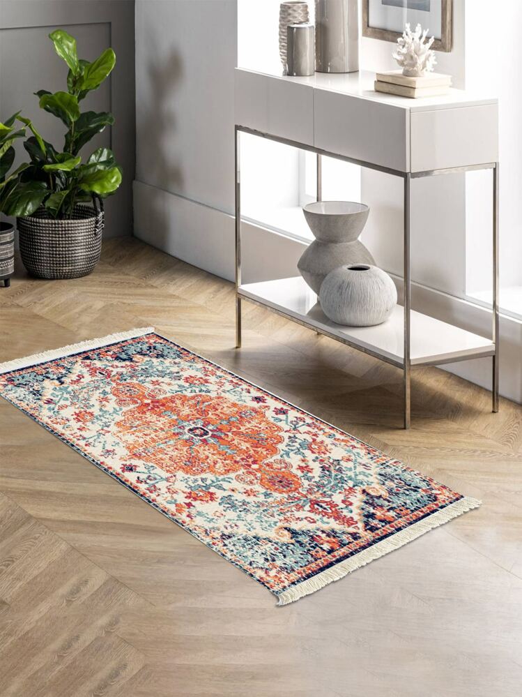 1 pieza Alfombra voluta con diseño de fleco - Multicolor - Ver 1