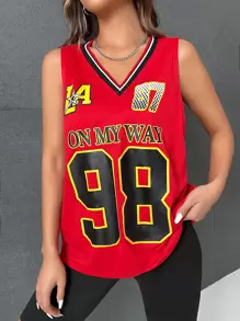 SHEIN EZwear 字母圖案條紋飾邊背心上衣