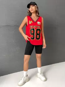 SHEIN EZwear 字母圖案條紋飾邊背心上衣