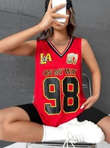 SHEIN EZwear 字母圖案條紋飾邊背心上衣