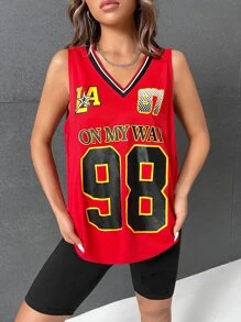 SHEIN EZwear 字母圖案條紋飾邊背心上衣