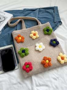 Flower Decor Straw Bag