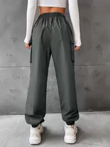 SHEIN Unity Flap Pocket Side Jogger Pants Fall Cloth For Women - Dark Grey - View 2