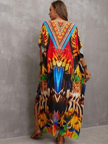 Allover Print Batwing Sleeve Cover Up Dress - Multicolor - View 2