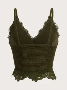 ROMWE Fairycore 蕾絲拼接吊帶上衣 - 軍綠色 - 查看 9