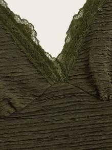 ROMWE Fairycore 蕾絲拼接吊帶上衣 - 軍綠色 - 查看 5