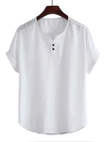 Manfinity Hombres Camisa Con Detalles De Botones Y Cuello En V - Blanco - Ver 1