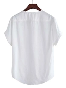 Manfinity Hombres Camisa Con Detalles De Botones Y Cuello En V - Blanco - Ver 2