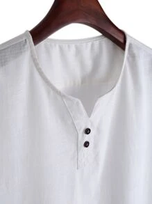 Manfinity Hombres Camisa Con Detalles De Botones Y Cuello En V - Blanco - Ver 3
