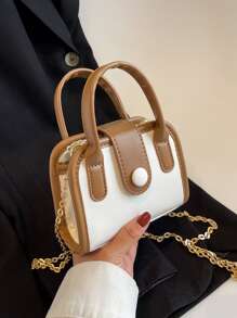 迷你雙色紐扣裝飾鏈條方包 - 白色 - 查看 1