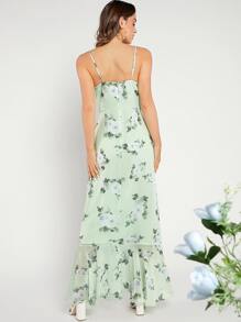 SHEIN Belle 1入組印花荷葉邊荷葉邊吊帶裙伴娘禮服 - 薄荷綠 - 查看 2
