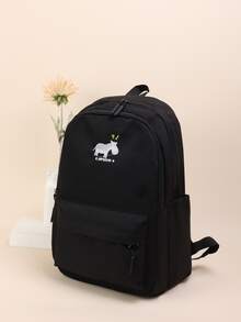 Mochila clásica con estampado de dibujos animados y letra - Negro - Ver 2