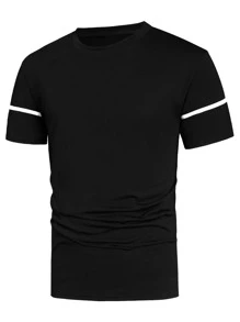 Manfinity Homme Men Contrast Piping Tee - Black - View 3