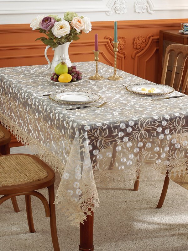1pc 100% Polyester Embroidered Rectangular/Square Tablecloth, Home Decor, Party Decoration, Wedding Series