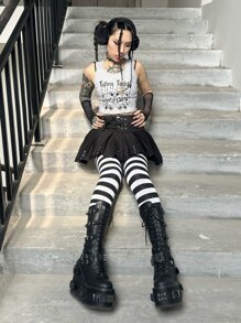 ROMWE Anime Cartoon Bear Lettuce Trim Tank Top - Grey - View 2