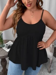SHEIN Essnce Plus Peplum Cami Top - Black - View 3