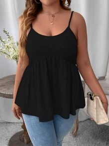 SHEIN Essnce Plus Peplum Cami Top - Black - View 5