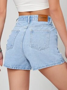 Ripped Slant Pocket Denim Shorts