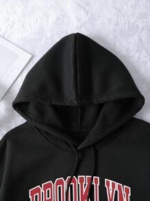 INAWLY Plus Letter Graphic Pocket Drawstring Thermal Hoodie, For Winter Fall Cloth For Women Autumn - Black - View 7