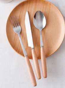 1Set Wooden Handle Flatware - Coffee Brown - View 4