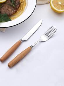 1Set Wooden Handle Flatware - Coffee Brown - View 6