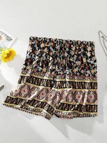 SHEIN Holidaya Plus Floral Print Paperbag Waist Shorts - Multicolor - View 3