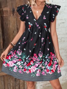 SHEIN VCAY Vestido smock con estampado floral ribete con fruncido