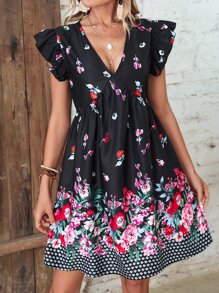 SHEIN VCAY Vestido smock con estampado floral ribete con fruncido