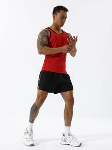 Manfinity Sport Corelite Pantalones cortos deportivos para hombres con estampado geométrico y cintura con cordón, pantalones cortos negros - Negro - Ver 4