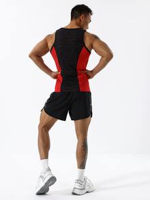 Manfinity Sport Corelite Pantalones cortos deportivos para hombres con estampado geométrico y cintura con cordón, pantalones cortos negros - Negro - Ver 6