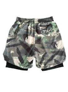 Manfinity Fitness Boyfriend Style Men Camo Print Drawstring Waist 2 In 1 Sports Shorts Gym Shorts Jogger Shorts Camo Shorts Gym Shorts For Men Gym Shorts Running Shorts For Gym Shorts Sweat Pants - Multicolor - View 2