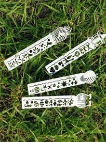 4入組/套銀色太陽和星星圖案鏤空書籤鋁質多用途閱讀書籤 - 銀色 - 查看 6