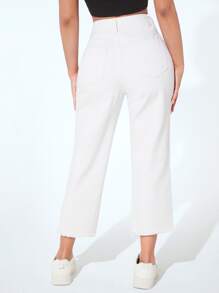 SHEIN PETITE Raw Hem Cropped Jeans - White - View 2