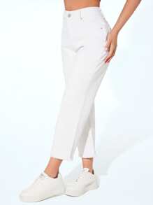 SHEIN PETITE Raw Hem Cropped Jeans - White - View 3