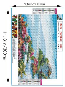 花卉圖案和房屋圖案DIY鑽石畫不附框架 - 彩色 - 查看 2